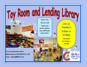 Toy Room and lending library flyer